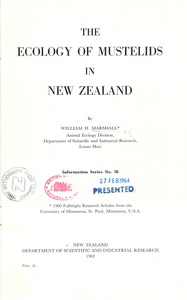 The Ecology of Mustelids in New Zealand | New Zealand Department of Scientific and Industrial Research | Second Hand Book